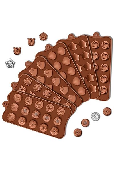 Generic Miqzwers Silicone Chocolate Molds, 6 Pack 15 Cavity Silicone Mold Love Stars Flower Shell Assorted