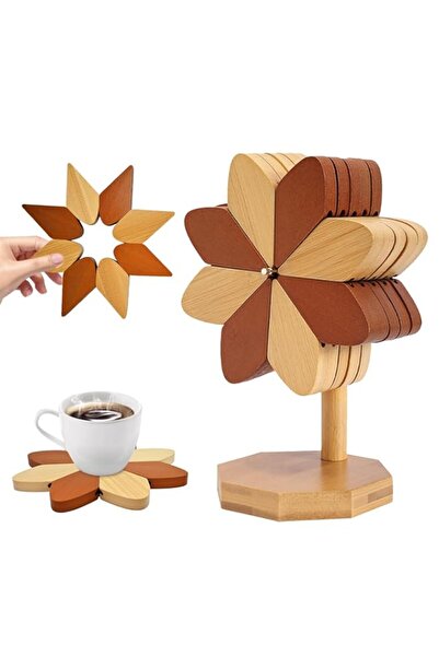 Generic Foldable Wooden Trivets with Stand for Pots and Pans, Set of 5 Heat R...