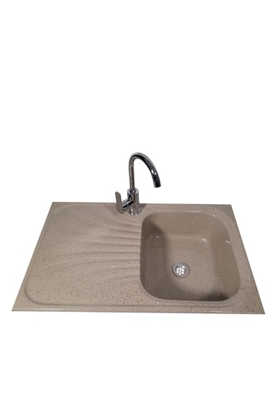 RAY Chiuveta de bucatarie,compozit,bej nisip marmorat,800 x 500mm, dreapta,montare pe blat,sifon inclus