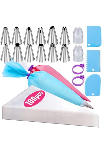 Generic مجموعة أكياس التزيين وأطرافها، 100 كيس معجنات مقاس 12 بوصة، أكياس تزي...