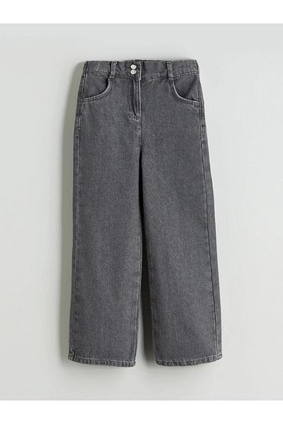 LC Waikiki Lcw Kids Gray Girls' Jean Pants with Adjustable Elastic Waist