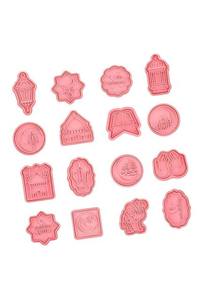 Generic Duomama Eid Mubarak Cookie Cutters Set - 16 Pieces, Ramadan Islamic Muslim Cookie Baking Tool, Star