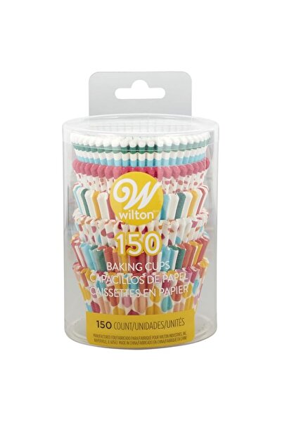 Generic أكواب خبز قياسية من ويلتون بألوان قوس قزح وخطوط ونقاط بولكا، 150 كوبًا