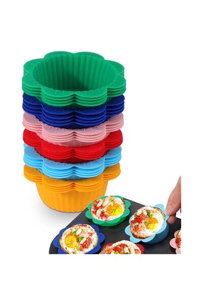 Generic أكواب خبز سيليكون من SYOSI، 24 قطعة من بطانات الكعك متعددة الألوان قا...