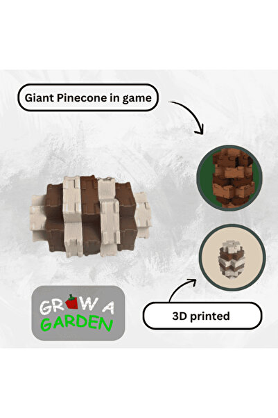 Lulu's Prints Figurina Giant Pinecone din Grow a Garden, Roblox, maro, crem, plastic, printat 3D, 52x52x70 mm