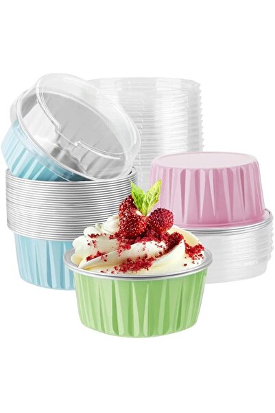 Generic حامل رقائق معدنية للاستخدام مرة واحدة مع غطاء، 30 قطعة من أكواب الماف...