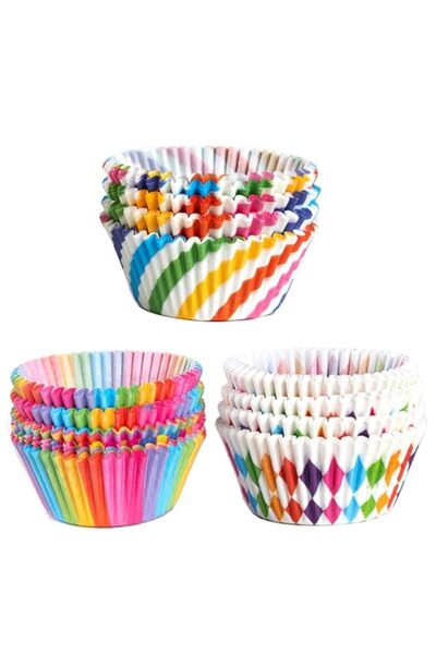 Generic قوالب كيك ورقية ملونة بألوان قوس قزح من يونفينج، 300 قطعة