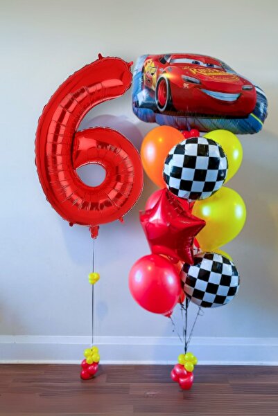 PARTİAVM 6 Years Old Cars Cars Lightning Mcqueen Race Car Concept Balloon Red...