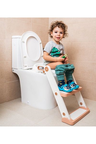 BabySnugg Children's toilet reducer with foldable ladder and soft seat - with adjustable steps, oval toilet (40-47cm)