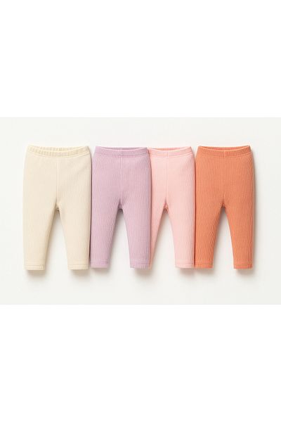 tinytrends Baby Girl & Kids Cotton Ribbed Stretchy Leggings Set of 4