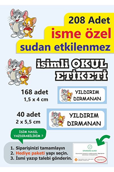 LİPYOS Okul Etiketi Kalem Defter Etiketi Kişiye Özel İsim Yazılabilen Etiket ...