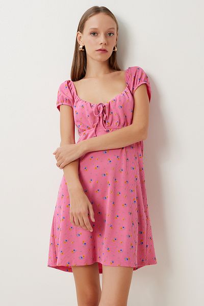 Lovelyİstanbul Mini rochie tricotată cu model LUB0167 ROZ ÎNCHIS
