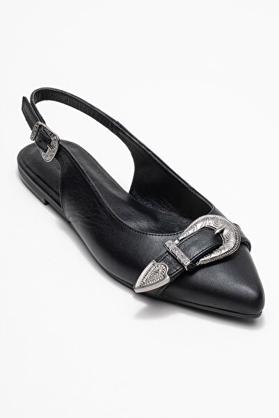LuviShoes Dorothy Black Genuine Leather Buckle Pointed Toe Women's Sandals