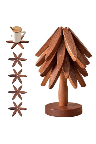 Generic حوامل أواني خشبية من OFCTE للأطباق الساخنة، مجموعة حوامل أواني على شك...