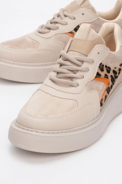 LuviShoes Drea Beige Patterned Women's Casual Sneakers