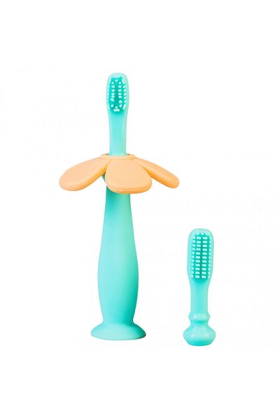 BabySnugg Periuta de dinti bebe din silicon cu 2 capete si ventuza, fara BPA, PVC, Latex si Ftalati