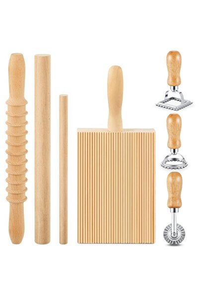 Generic مجموعة أدوات صنع المعكرونة نيوكي من تيونسي، 7 قطع، لوح نيوكي خشبي مع ...