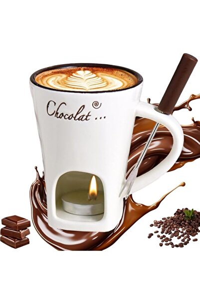 Generic طقم أكواب فوندو الشوكولاتة، كوب فوندو شوكولاتة سيراميك 130 مل، كوب ذو...