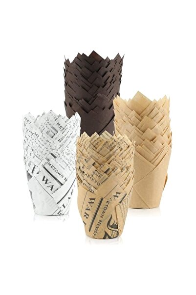 Generic 200 قطعة من قوالب خبز الكب كيك على شكل زهرة التوليب، وحاملات بطانة خب...