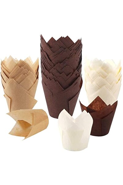 Generic 200 قطعة من قوالب خبز الكب كيك على شكل زهرة التوليب، وحاملات بطانة خب...