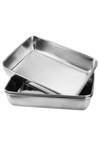 Generic Set of 3 Stainless Steel Baking Trays 25x20, Rectangular Baking Sheet...