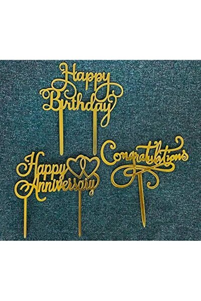 Generic زينة الكيك المصنوعة من الأكريليك بثلاثة أشكال (ذهبية)