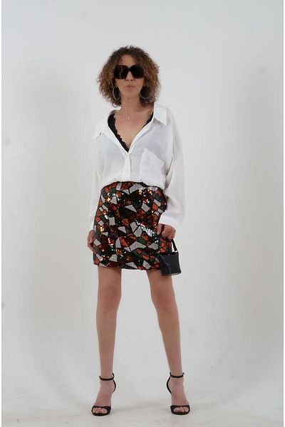 Zelish My Sister Mosaic Patterned Sequined Lined Mini Skirt