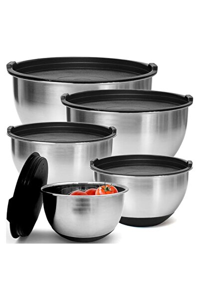 Generic مجموعة أوعية خلط FGOGO من 5 قطع، وعاء سلطة من الفولاذ المقاوم للصدأ م...