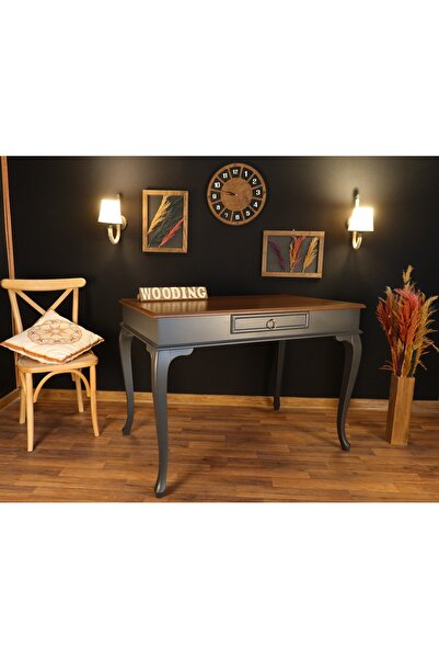 Wooding Mobilya 120 Cm Çekmeceli Masif Antrasit Ceviz Çalışma Masası