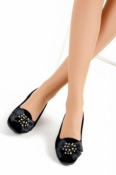 CEYDA SHOES Women's Suede Bow Shoes, Home Shoes, Black Shoes, Fancy Shoes