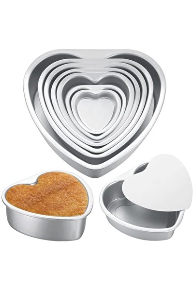 Generic مجموعة قوالب كيك على شكل قلب من الألومنيوم من سيرال، 7 قطع، مقاس 3/4/...