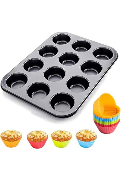 Generic قوالب مافن MOMENT غير لاصقة من الفولاذ الكربوني + 12 قالب كب كيك مجان...