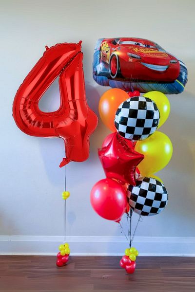 PARTİAVM 4 Years Old Cars Cars Lightning Mcqueen Race Car Concept Balloon Red Red Number Birthday Set