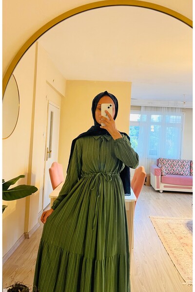 RABİASCARF KADIN PİLİSELİ KAT ETEKLİ ELBİSE