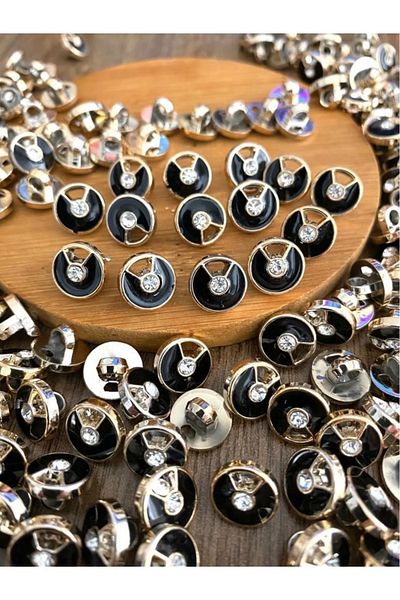 canan dizayn 11.5 mm Gold Black Stone Button (15 Pcs)