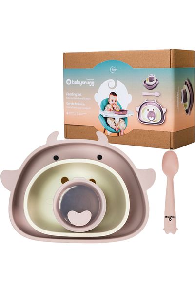 BabySnugg Silicone baby feeding set for diversification 6+ months, Powder Pink