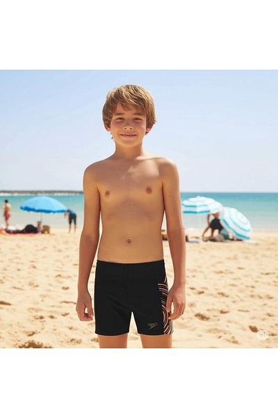 SPEEDO Placement Print Aquashort Boy's Swimmer Swimsuit Black