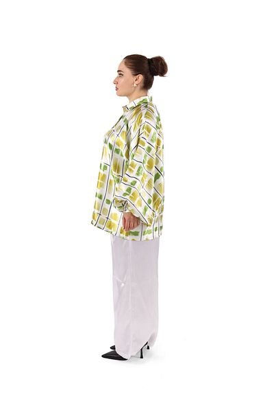 LINELLE Green & Olive Shaded Co-Ord Set – Shirt & Wide-Leg Pant.