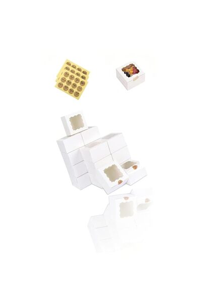 Generic مجموعة من 30 صندوقًا أبيضًا للمخبوزات مع نافذة من الورق المقوى الأبيض...