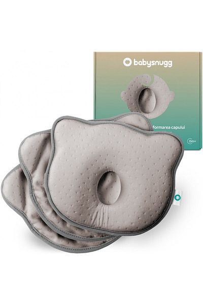 BabySnugg Baby pillow with 2 covers against plagiocephaly for head formation, Gray