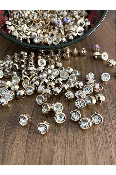 canan dizayn 10 mm Foot Gold Stone Metalized Button (15 Pcs)