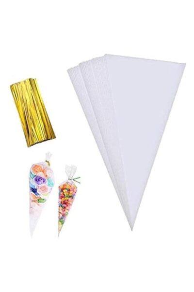 Generic أكياس هدايا مثلثة شفافة من Miss Team، 100 قطعة، مع أربطة ملتوية، للوج...