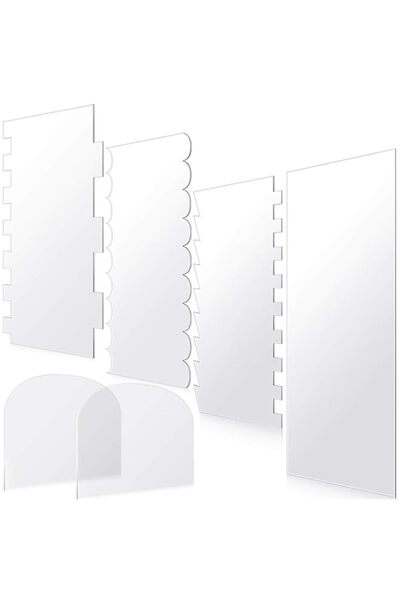 Generic مجموعة من 6 قطع من مكشطة الكيك الأكريليكية الشفافة من باتيلاي، مشط كي...