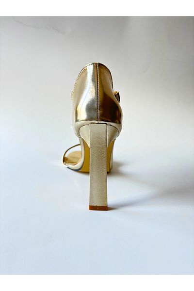 Odie Collection Women's Metallic Gold Stylish Evening Dress Single Strap Ankle Strap Heeled Shoes