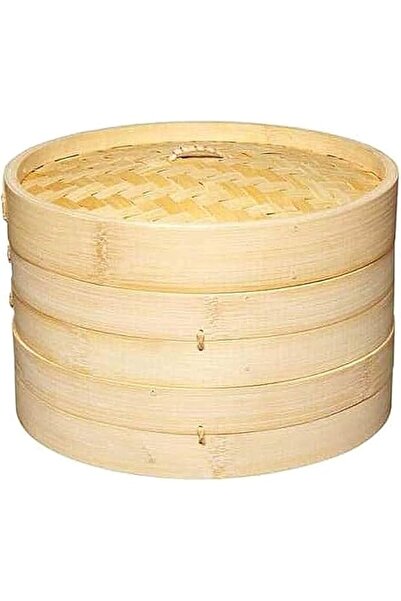 Generic ZDALQDMJ قدر بخاري مصنوع يدويًا من الخيزران بطبقتين مع غطاء، 10 بوصات