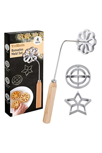 Generic تورتيلادا - مجموعة من 4 قطع من قوالب بونويلوس بمقبض خشبي، صانعة وردة،...