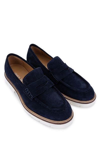 Tamer Tanca Men's Genuine Leather Navy Blue Suede Loafers