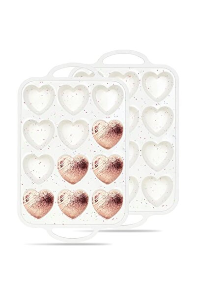 Generic قطعتان من قوالب الكعك على شكل قلب - قالب كيك غير لاصق من السيليكون سع...