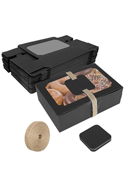 Generic علب بسكويت MAKINGTEC مع نافذة، علب كيك براوني سوداء مع بطاقات وخيوط، ...