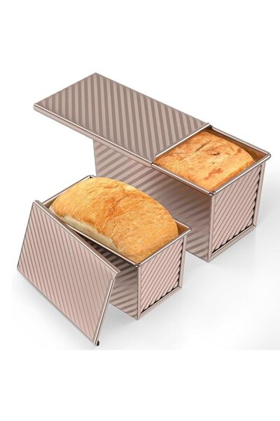 Generic صينية خبز PURTEERY مع غطاء، عبوتان من صواني الخبز غير اللاصقة للخبز ا...